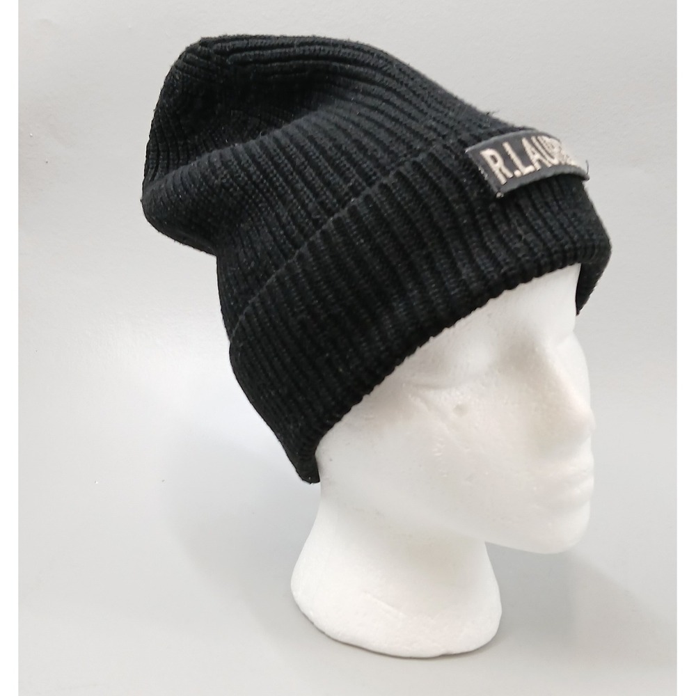 Polo Ralph Lauren Beanie Unisex OS Black R.LAUREN Patch Ribbed Knit Hat - Picture 3 of 7